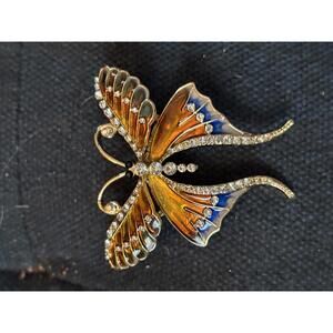Sparkling Butterfly Brooch with Rhinestones and Enamel